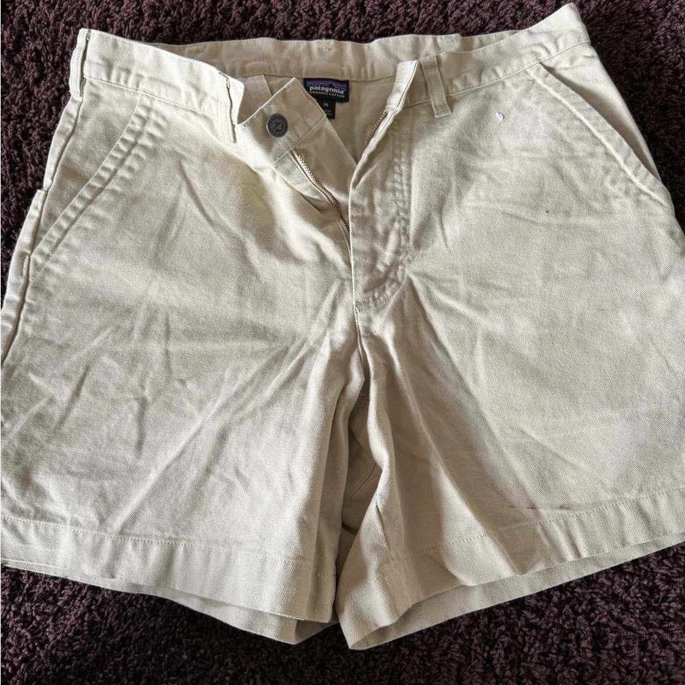 Patagonia Stand Up Shorts Mens Size 36 Beige Canvas Cargo Hiking 7” Inseam